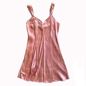 Vintage Baby Pink 100% Silk Satin Scalloped Slip Dress small